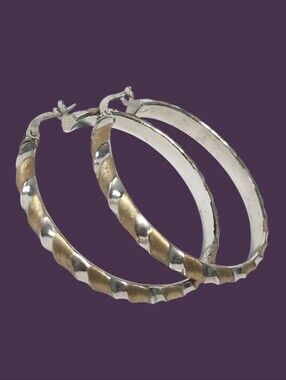 Gold over Silver Two ToneTwist 1.25" Hoop Earrings Italy